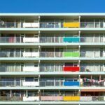 Brightly colored apartment balconies in Zoetermeer, showcasing urban living.