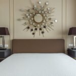 Modern bedroom featuring a minimalist design with stylish decor and furniture.